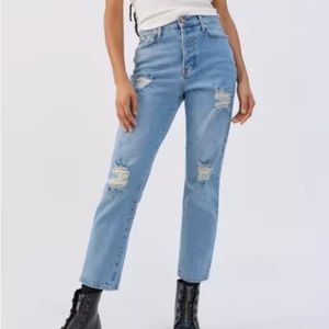 BDG high-waisted skinny straight leg jeans- distressed